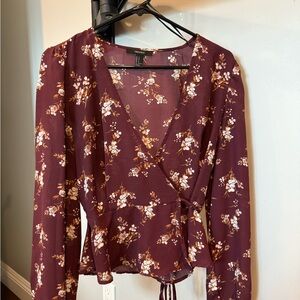 Floral Wrap Top - Burgundy